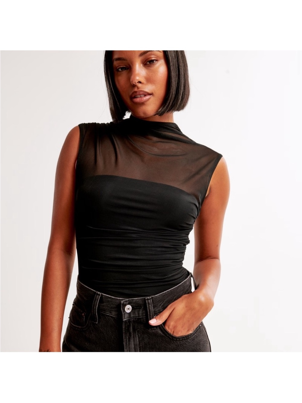 Abercrombie & Fitch Black Sheer Yoke Mock Neck Camisole